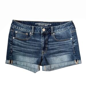 American Eagle Outfitters Women's Blue Denim Stretch Cuffed Shorts Size 6